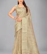 Beige woven silk saree with blouse
