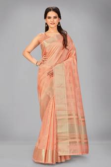 Peach woven silk saree with blouse