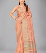 Peach woven silk saree with blouse