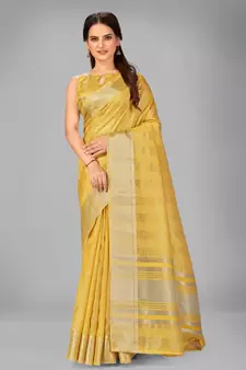 Yellow woven silk saree with blouse