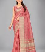 Pink woven silk saree with blouse