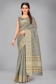 Grey woven silk saree with blouse