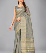 Grey woven silk saree with blouse