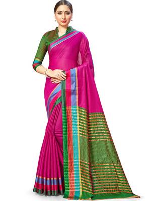Women'S Green Cotton Silk Kota Doria Jacquard Woven Zari Contrast Colour Saree  1