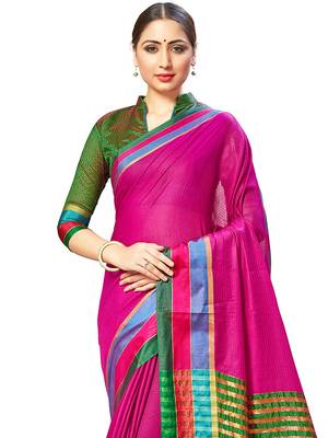 Women'S Green Cotton Silk Kota Doria Jacquard Woven Zari Contrast Colour Saree  2