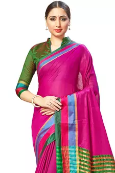 Women'S Green Cotton Silk Kota Doria Jacquard Woven Zari Contrast Colour Saree 