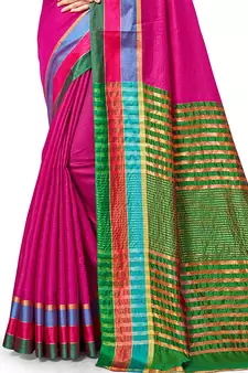 Women'S Green Cotton Silk Kota Doria Jacquard Woven Zari Contrast Colour Saree 