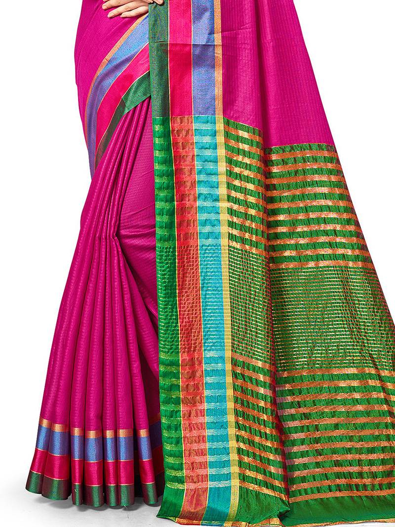Leeza Store Women'S Green Cotton Silk Kota Doria Jacquard Woven Zari Contrast Colour Saree 