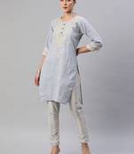 Blue embroidered pure silk salwar