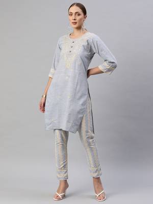 Blue embroidered pure silk salwar 5