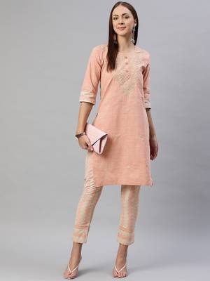 Peach embroidered pure silk salwar 2