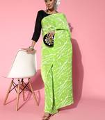 Lime Printed Satin Saree With Blouse