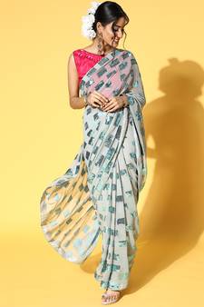 Grey Plain Georgette Saree With Blouse