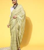Light Green Printed Silk Blend Saree With Blouse