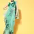 Turquoise Printed Organza Saree With Blouse