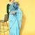 Sky blue printed organza saree with blouse