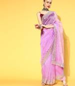 Onion Pink Plain Organza Saree With Blouse