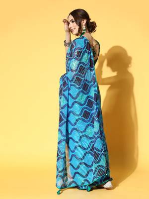 Blue Printed Georgette Saree With Blouse 2