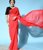 Crimson plain georgette saree with blouse