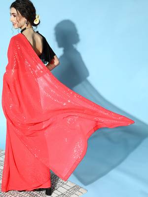Crimson plain georgette saree with blouse 2