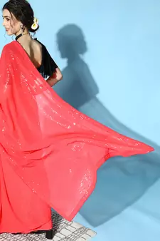 Crimson plain georgette saree with blouse