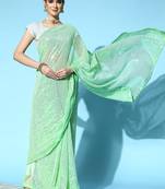 Light Parrot Green Plain Georgette Saree With Blouse