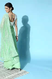 Light Parrot Green Plain Georgette Saree With Blouse
