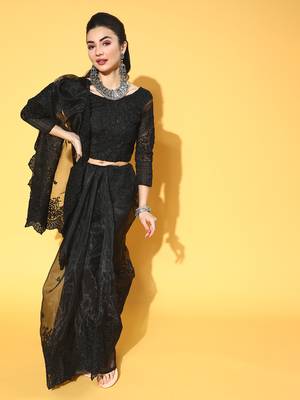 Black Embroidered Organza Saree With Blouse 1