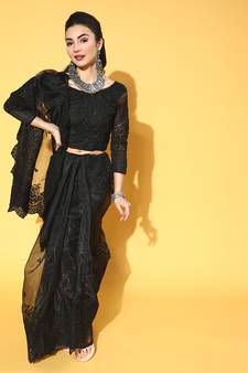 Black Embroidered Organza Saree With Blouse
