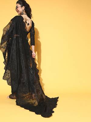 Black Embroidered Organza Saree With Blouse 2