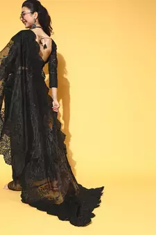 Black Embroidered Organza Saree With Blouse
