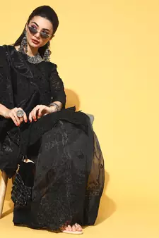 Black Embroidered Organza Saree With Blouse