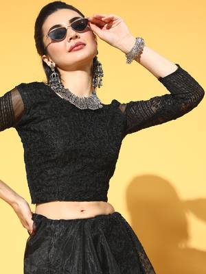 Black Embroidered Organza Saree With Blouse 5