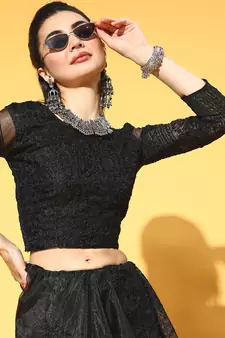 Black Embroidered Organza Saree With Blouse