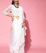 White Organza Threadwork Saree