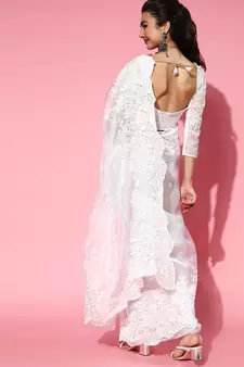 White Organza Threadwork Saree