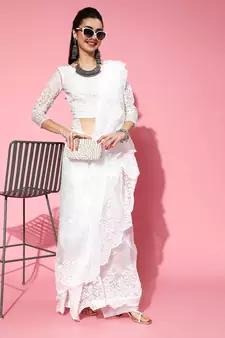 White Organza Threadwork Saree