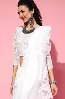 White Organza Threadwork Saree