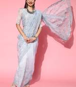 Grey Embroidered Organza Saree With Blouse