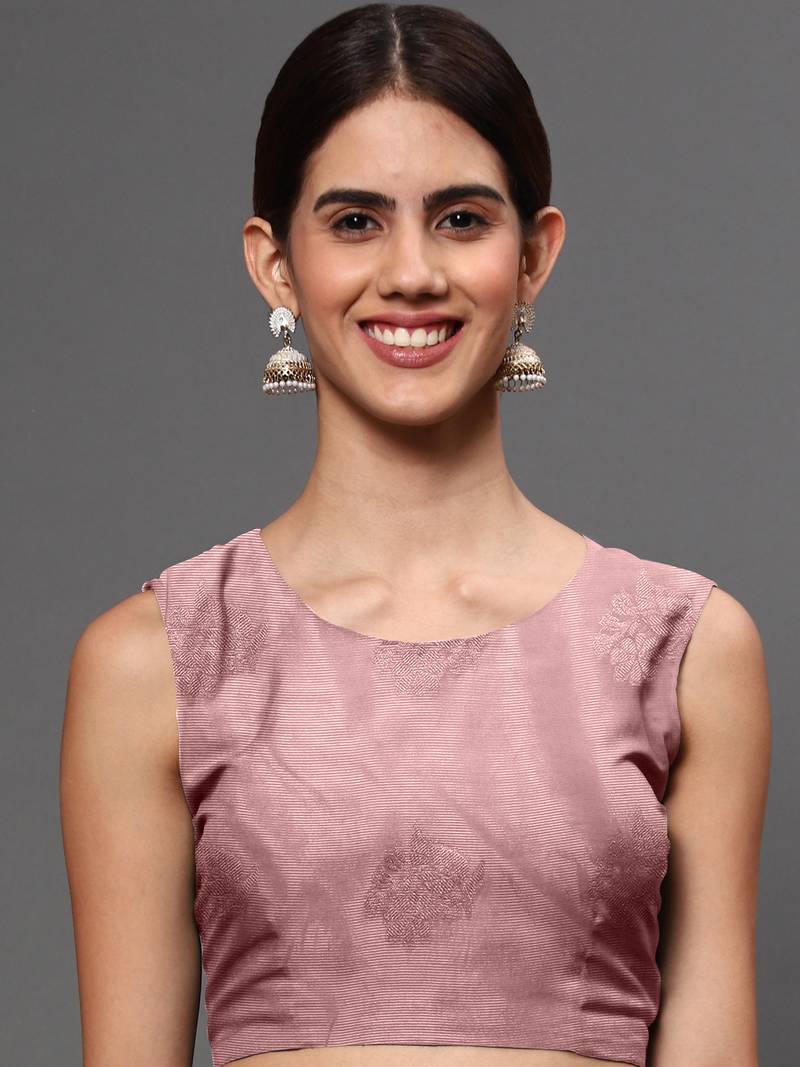 Leeza Store Women'S Light Pink Tissue Silk Silver Zari Floral Motifs Saree With Blouse Piece