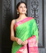 Light green woven silk blend saree with blouse