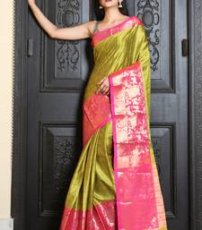 Olive woven silk blend saree with blouse
