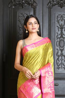 Olive woven silk blend saree with blouse 2