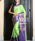 Light green woven silk blend saree with blouse