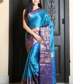 Sky blue woven silk blend saree with blouse
