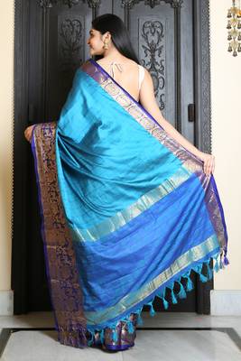 Sky blue woven silk blend saree with blouse 4