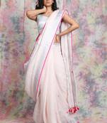 Light baby pink woven pure linen saree with blouse