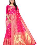 Women's Hot Pink Silk Blend Jacquard Golden Zari Woven Traditional  Banarasi StyleSaree 