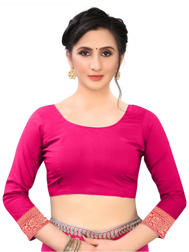 Leeza Store Women's Hot Pink Silk Blend Jacquard Golden Zari Woven Traditional  Banarasi StyleSaree 