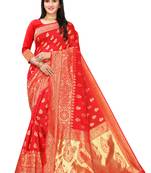 Women's Hot Pink Silk Blend Jacquard Golden Zari Woven Traditional  Banarasi StyleSaree 